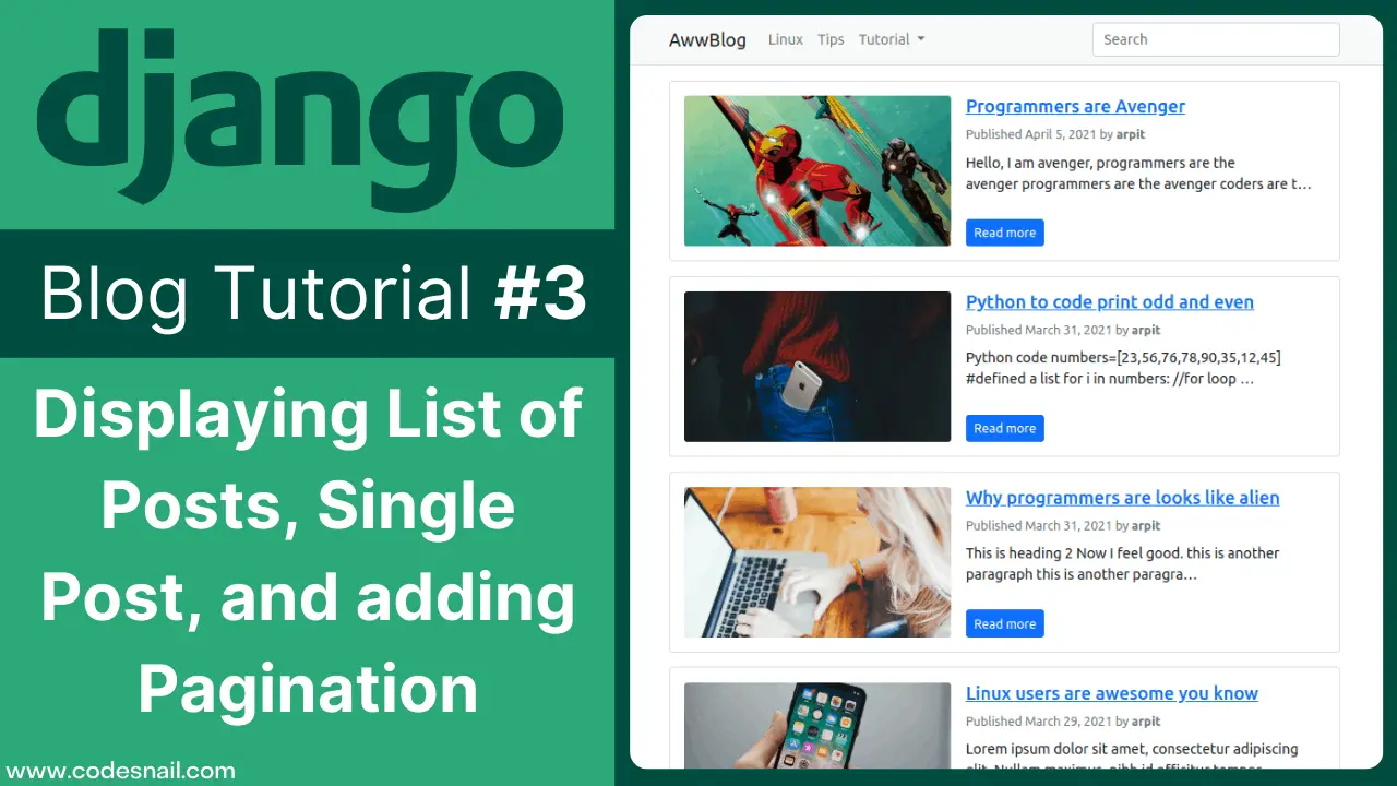 Displaying List of Posts and Single Post on a Web page and Pagination - Django Blog #3