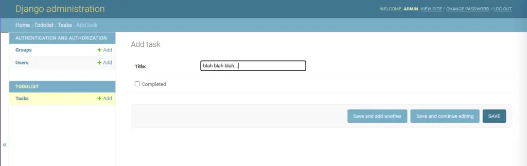 adding task from admin site