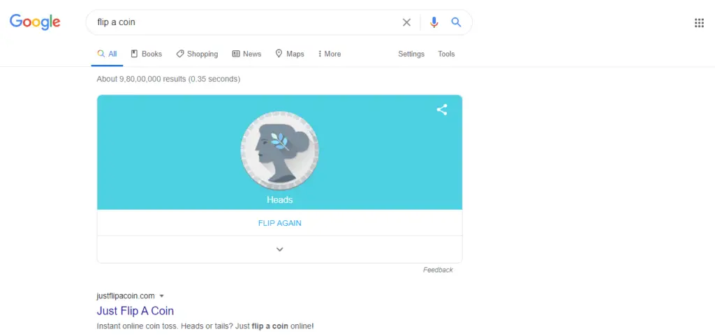 flip a coin with google