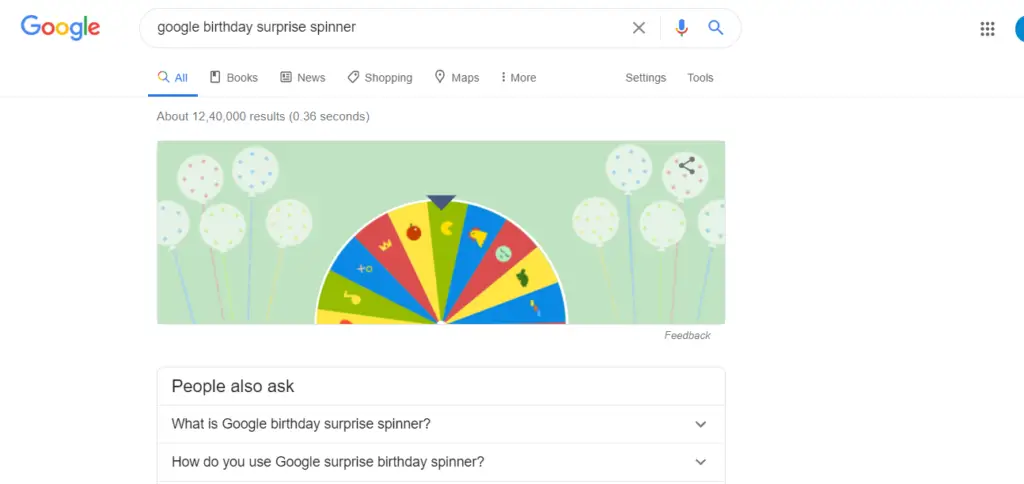 google birthday surprise spinner