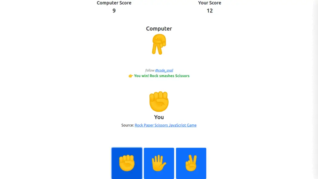 rock paper scissors javascript game, rock paper scissors game in javascript