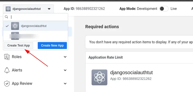 test app facebook auth django