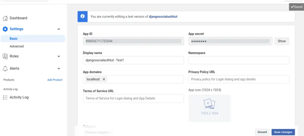 basic settings facebook authentication