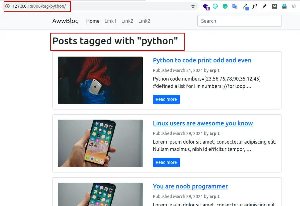 posts with same tag, Adding the Tagging Functionality in the Blog