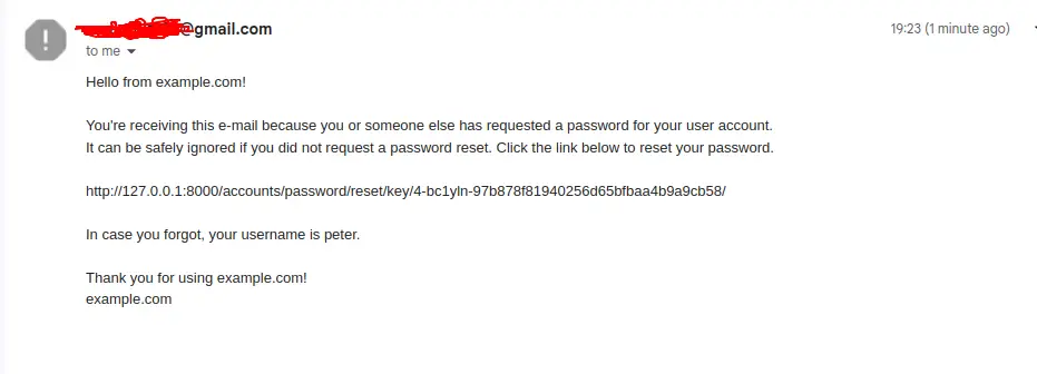 password reset email