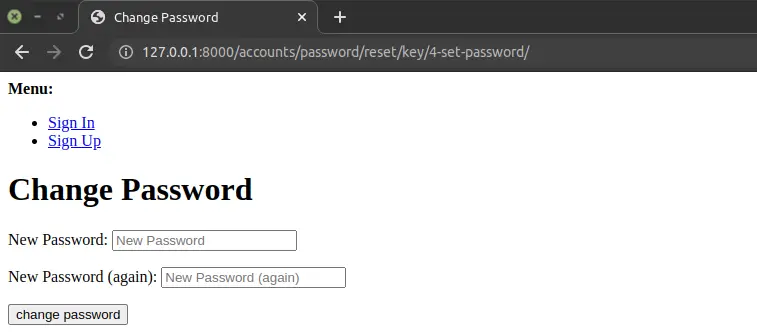 Change password page