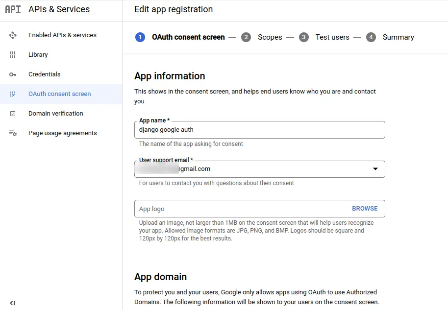 Oauth consent screen django google authentication