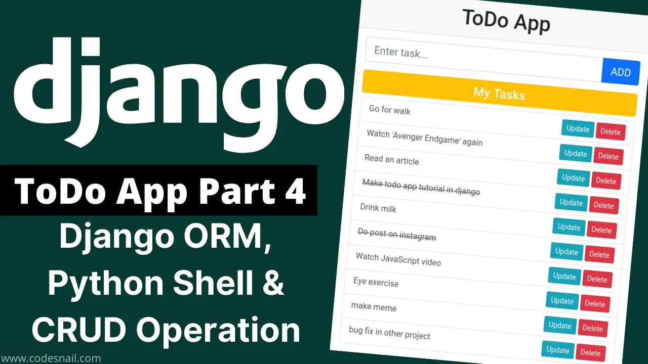 ToDo App in Django Part 4: Django ORM, Python Shell, and CRUD Operation