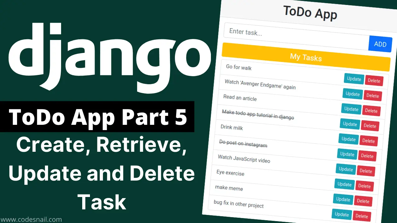 ToDo App in Django Part 5: Create, Retrieve, Update and Delete Task - CRUD Operation in Django